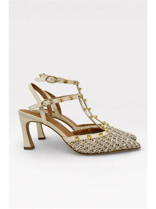 Décolleté slingback intrecciate panna con borchie  IL LACCIO | R1310RAFIA+NAPPAMILK